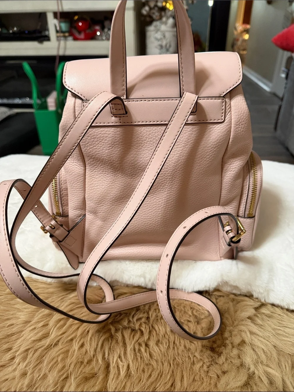 Michael Kors POWDER BLUSH Jet Set Travel Medium Pebble Leather Chain Backpack